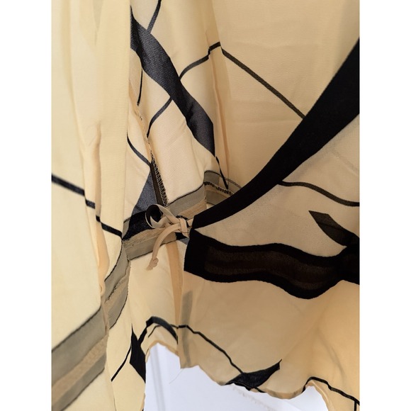Vtg 90s Womens Sheer Abstract Wrap Blouse Shirt Top Yellow Large Dressbarn USA - Picture 4 of 8